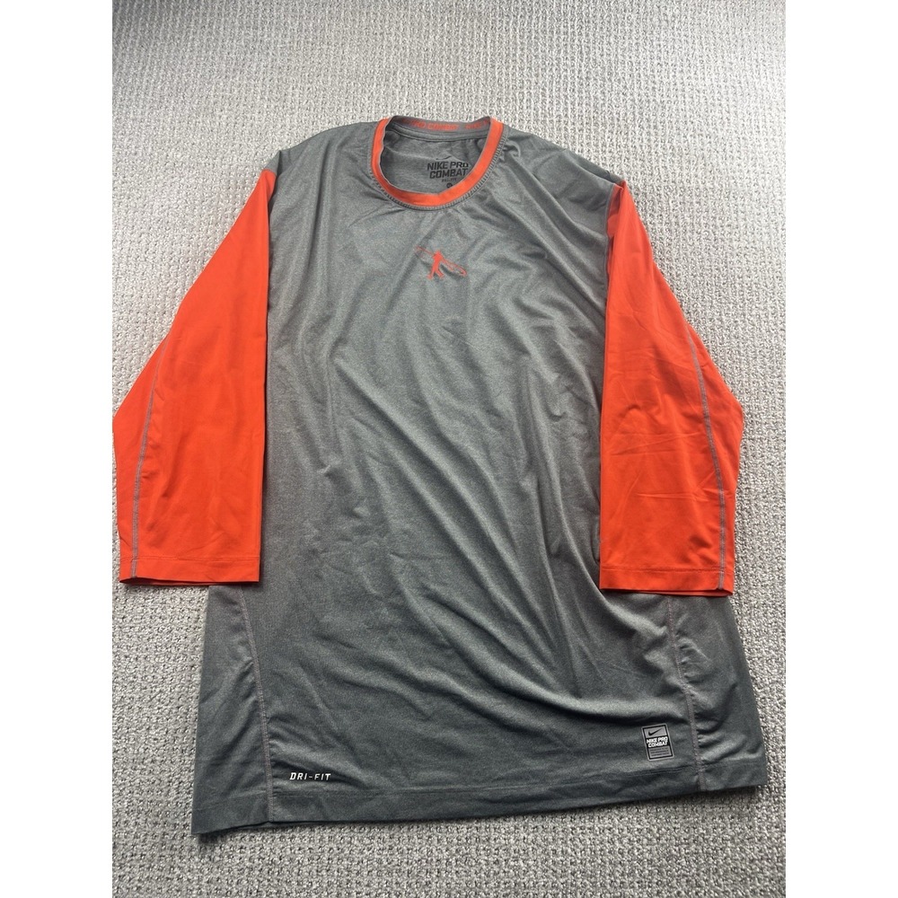 Nike Pro combat shirt men XL ken Griffey swing Gray fitted Baseball Training 3/4